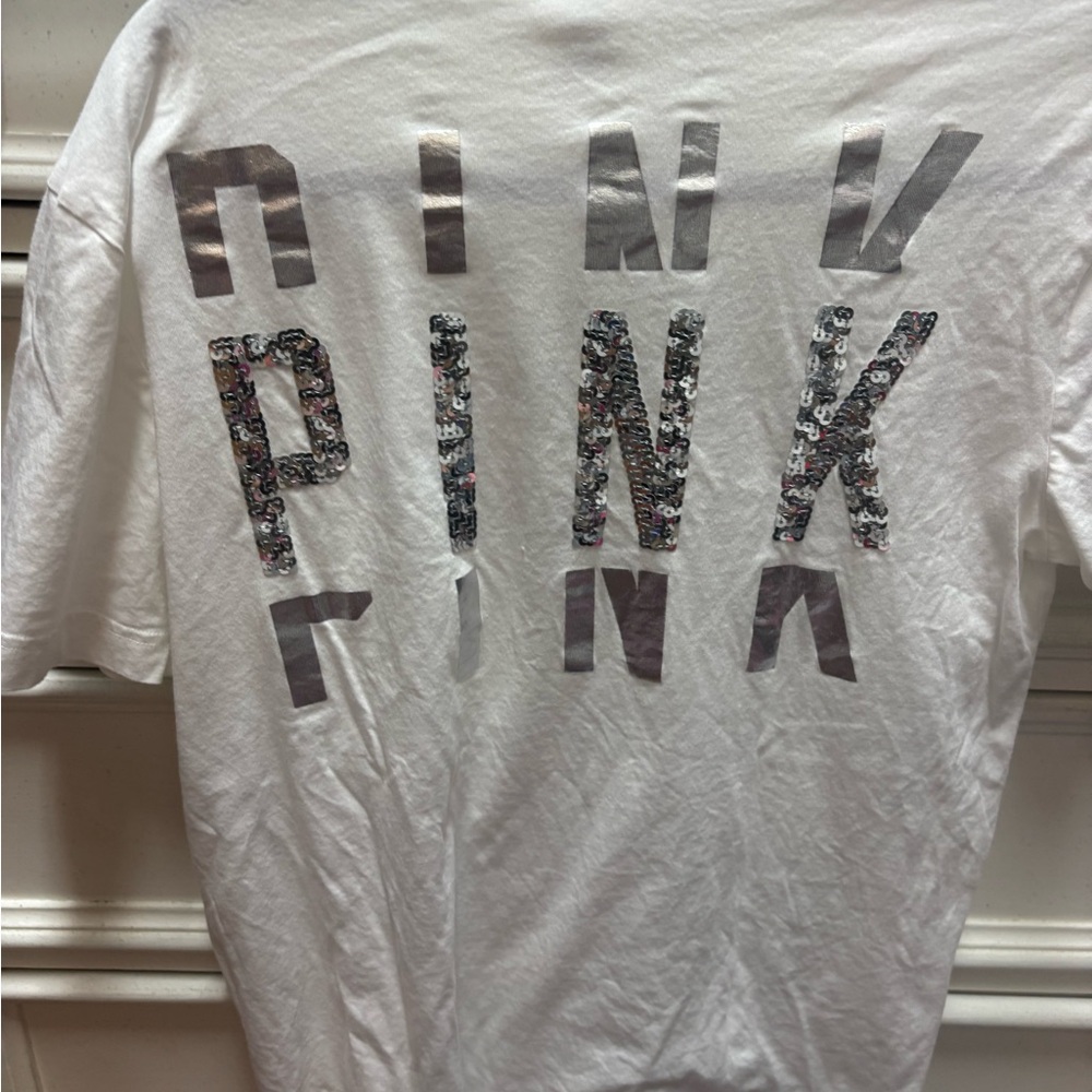 PINK Victoria's Secret White Tee with Silver Accents